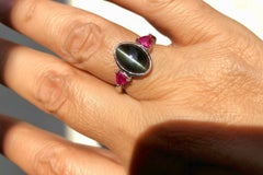 6.93 Ct. Cat's Eye Alexandrite Ruby Engagement Platinum Ring