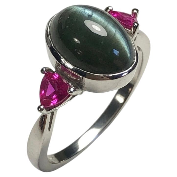 6.93 Ct. Cat's Eye Alexandrite Ruby Engagement Platinum Ring For Sale