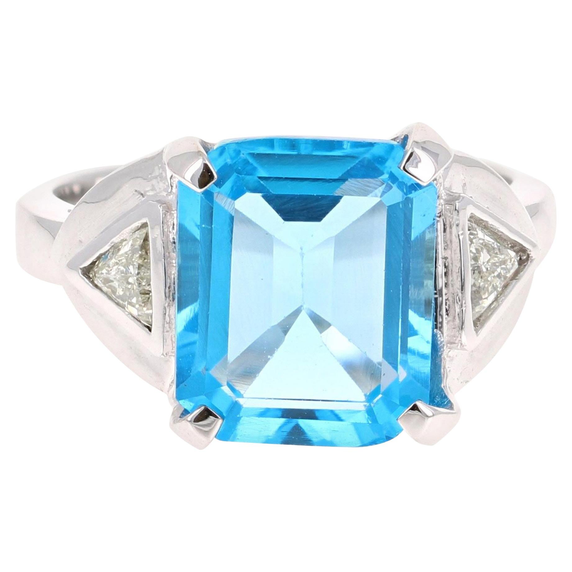 Anillo de oro blanco de 14 quilates con diamante topacio azul de 6,94 quilates