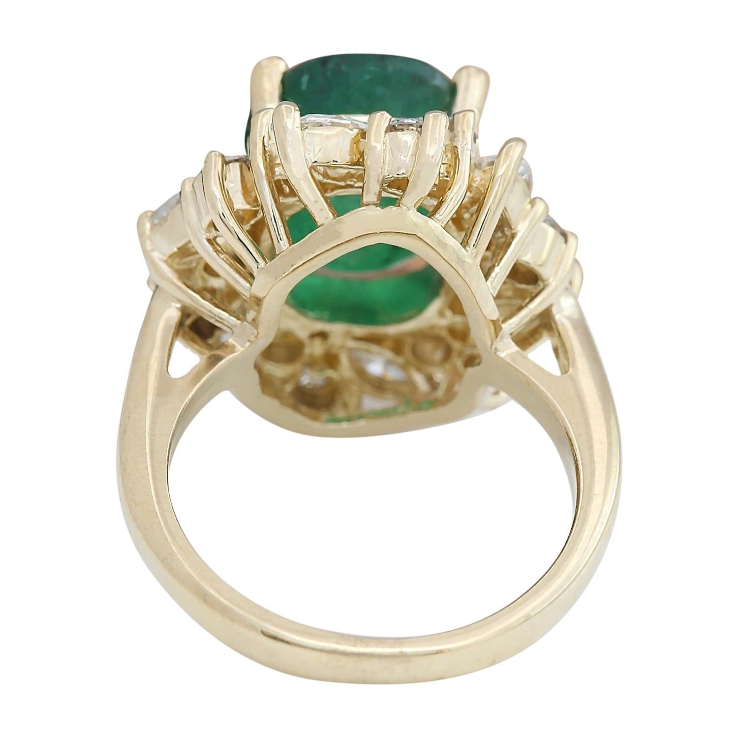 Oval Cut Dazzling Natural Emerald Diamond Ring In 14 Karat Solid Yellow Gold For Sale