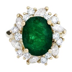 Dazzling Natural Emerald Diamond Ring In 14 Karat Solid Yellow Gold
