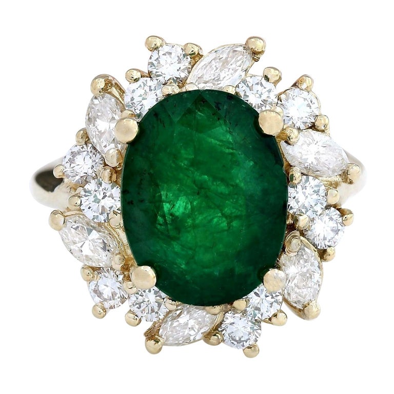 6.94 Carat Emerald 18 Karat Solid Yellow Gold Diamond Ring For Sale at ...