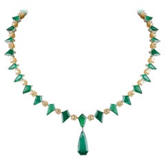 6.94 Carat Emerald Pear Drop on a Kite Emerald & Yellow Cushion Necklace