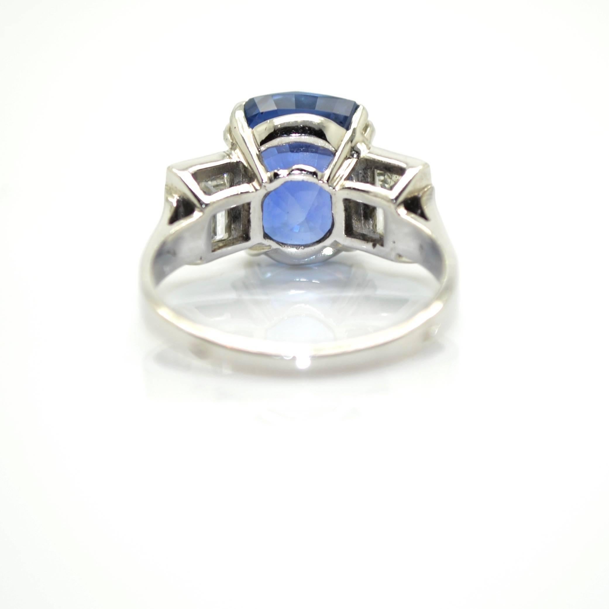 Modern 6.94 Carat Natural Burmese Sapphire and Diamond Platinum Ring For Sale