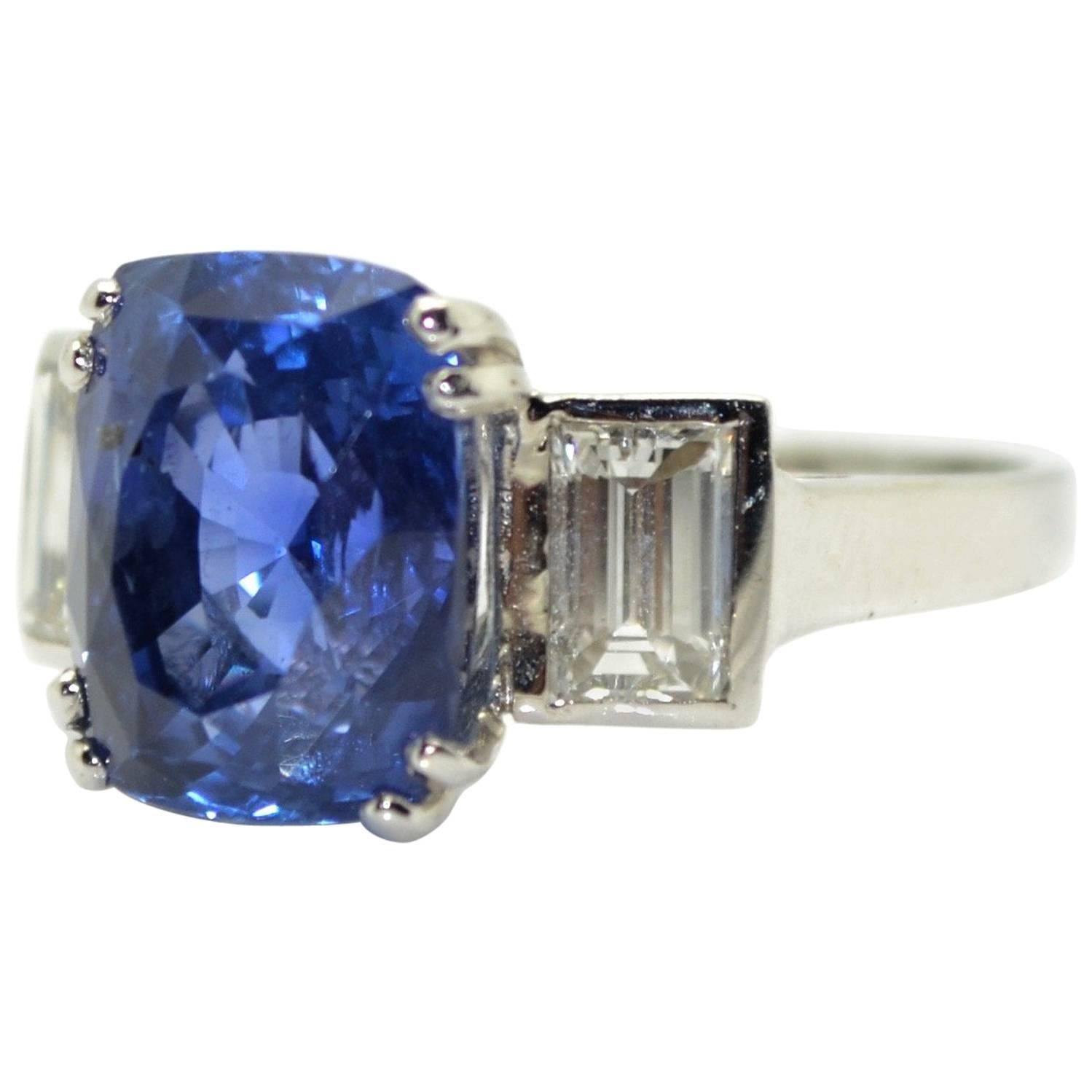 6.94 Carat Natural Burmese Sapphire and Diamond Platinum Ring For Sale