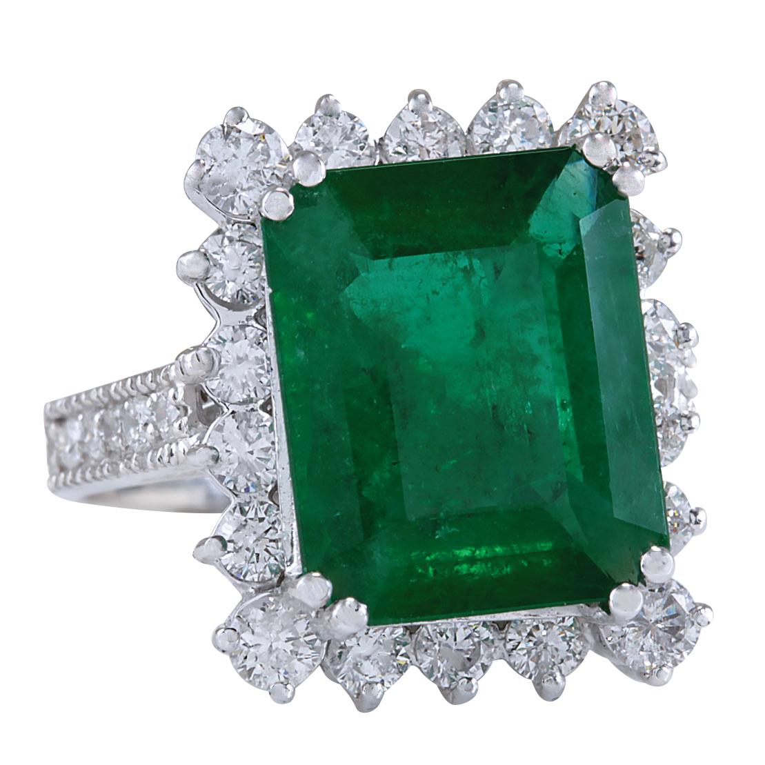 6.94 Carat Emerald 14 Karat White Gold Diamond Ring
Stamped: 14K White Gold
Total Ring Weight: 8.3 Grams
Total Natural Emerald Weight is 5.44 Carat (Measures: 14.00x10.00 mm)
Color: Green
Total Natural Diamond Weight is 1.50 Carat
Color: F-G,