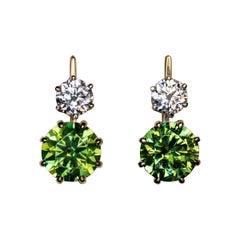 6.94 Carat Russian Demantoid and Diamond Earrings