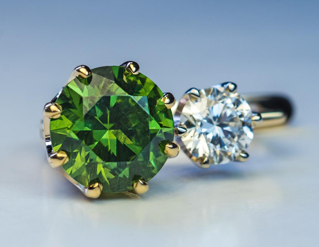 6.94 Carat Russian Demantoid and Diamond Earrings In New Condition For Sale In Chicago, IL