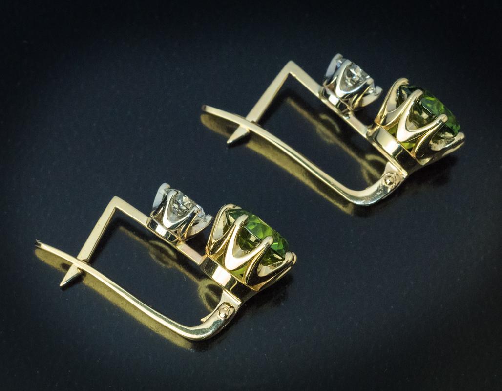 6.94 Carat Russian Demantoid and Diamond Earrings For Sale 1