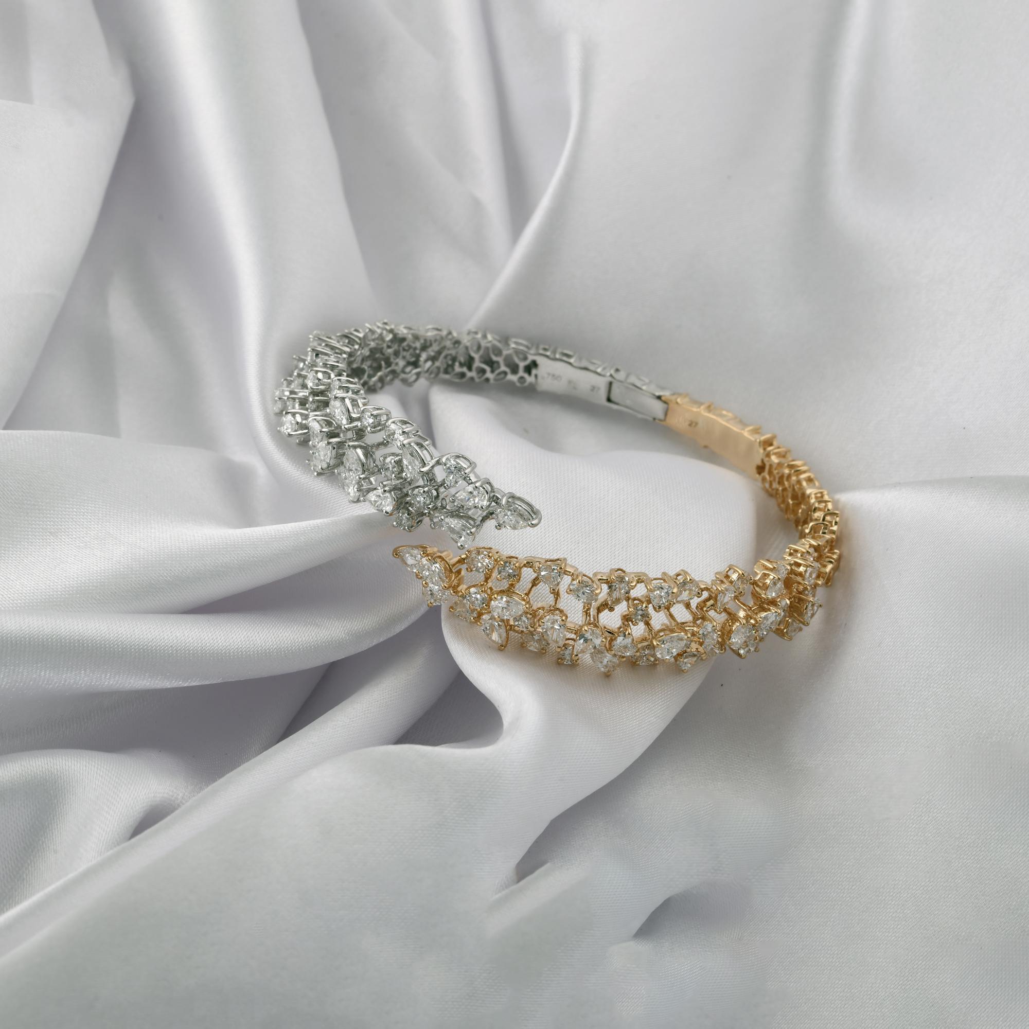 Taille mixte 6.94Ct Dual Tone SI Clarity HI Color Diamond Bridal Cuff Bracelet 14K Solid Gold en vente