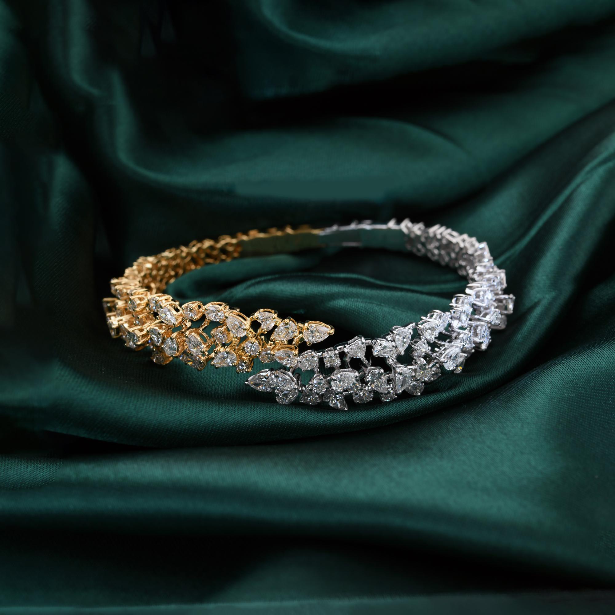 6.94Ct Dual Tone SI Clarity HI Color Diamond Bridal Cuff Bracelet 14K Solid Gold en vente 3