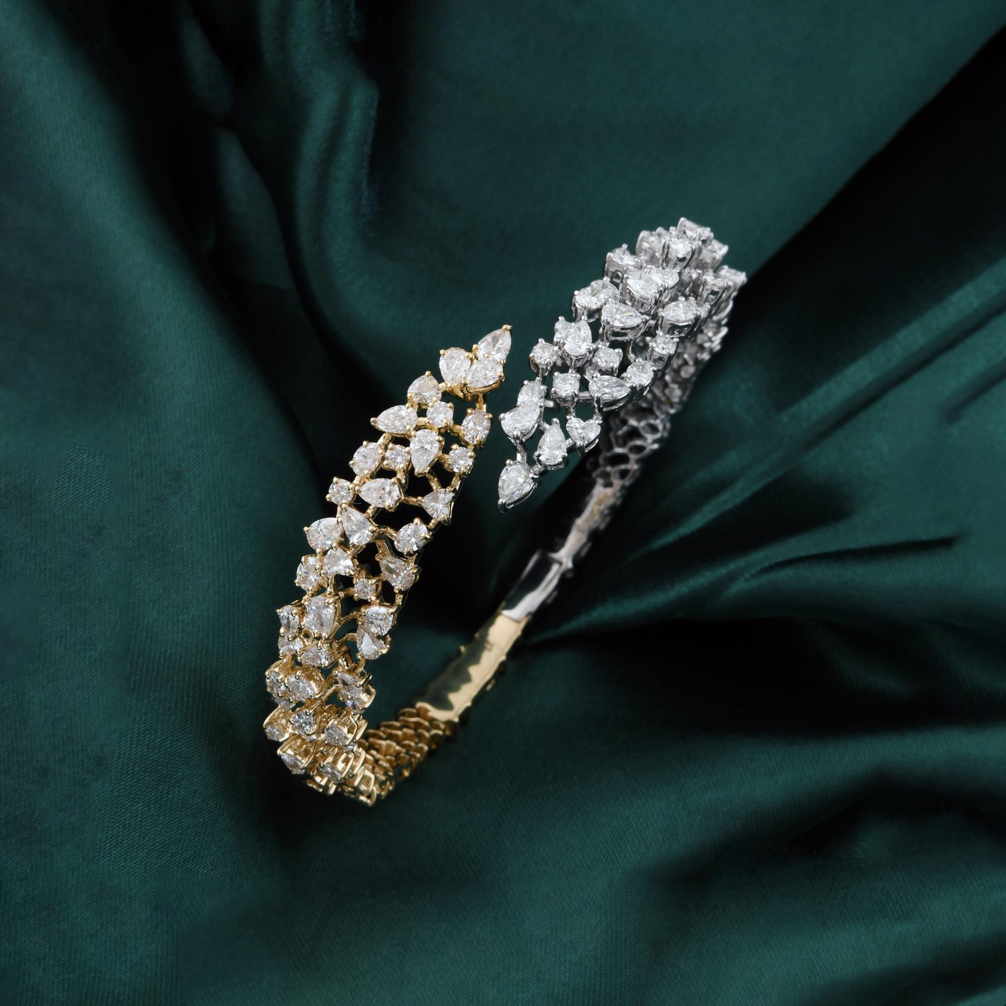 6.94Ct Dual Tone SI Clarity HI Color Diamond Bridal Cuff Bracelet 18K Solid Gold Pour femmes en vente