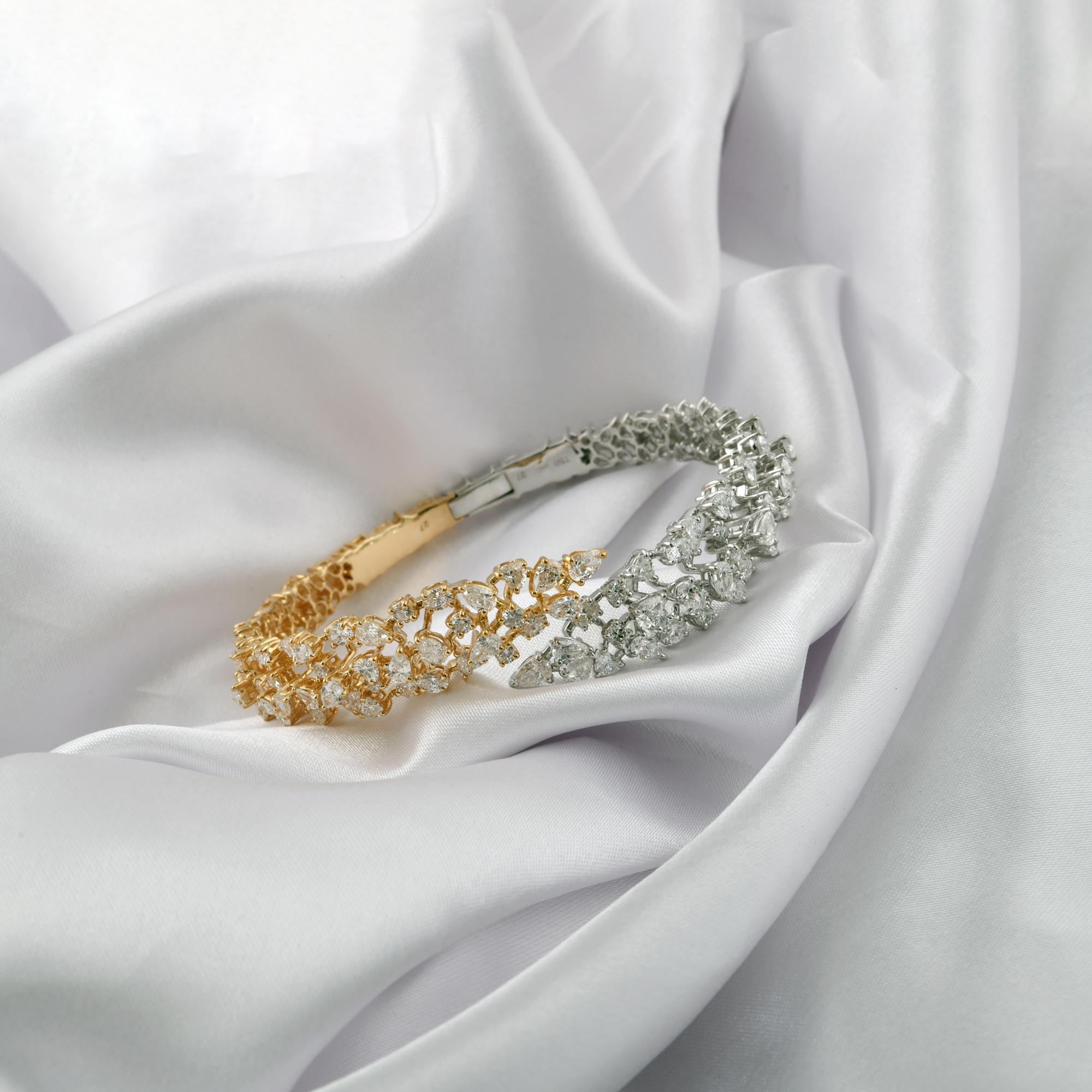 6.94Ct Dual Tone SI Clarity HI Color Diamond Bridal Cuff Bracelet 18K Solid Gold en vente 2