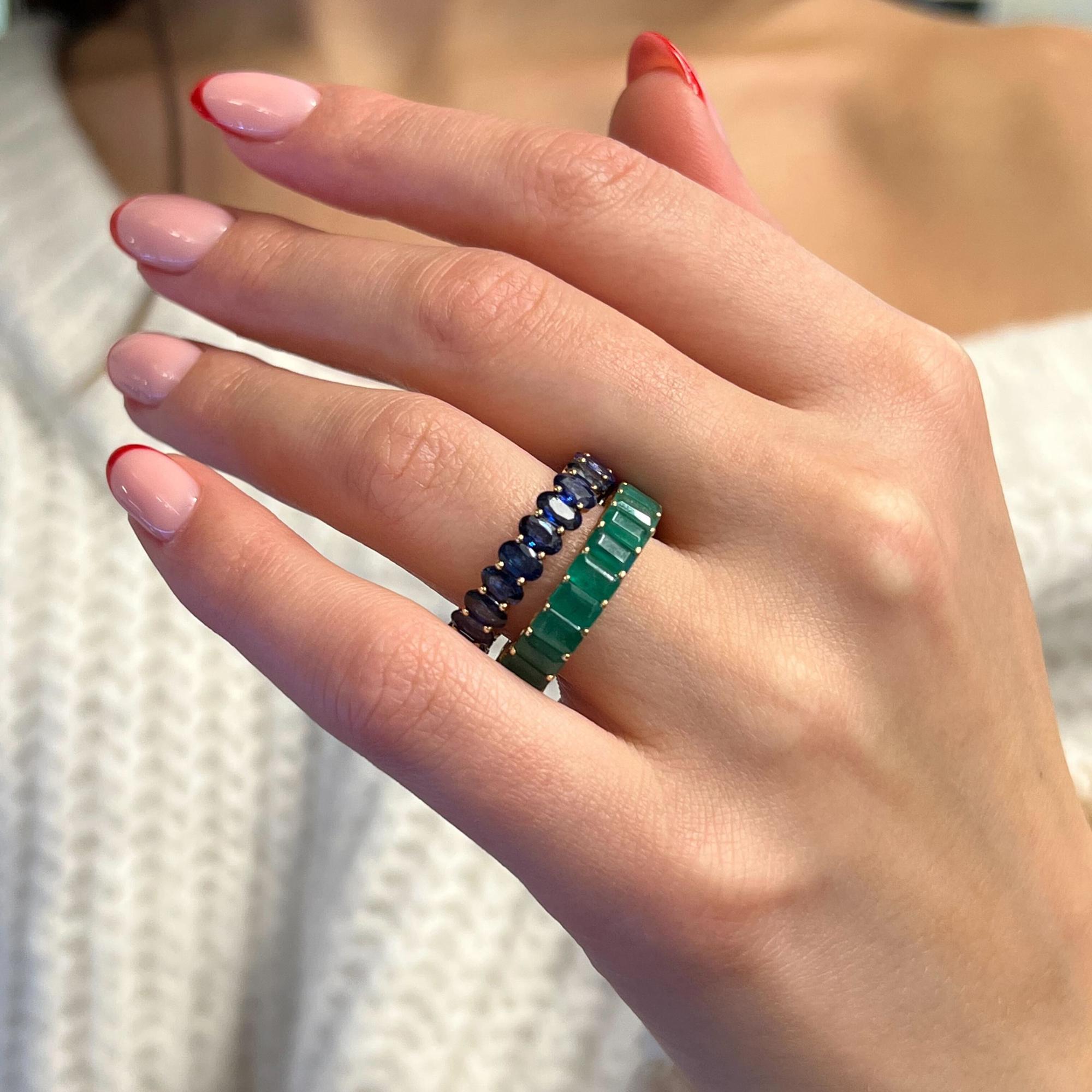 Emerald Cut Emerald Eternity Band Ring 14K Yellow Gold 6.94Cttw In New Condition For Sale In New York, NY