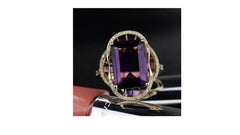 6.95 Carat Amethyst Diamond Ring 14 Karat Yellow Gold