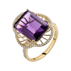 6.95 Carat Amethyst Diamond Ring 14 Karat Yellow Gold
