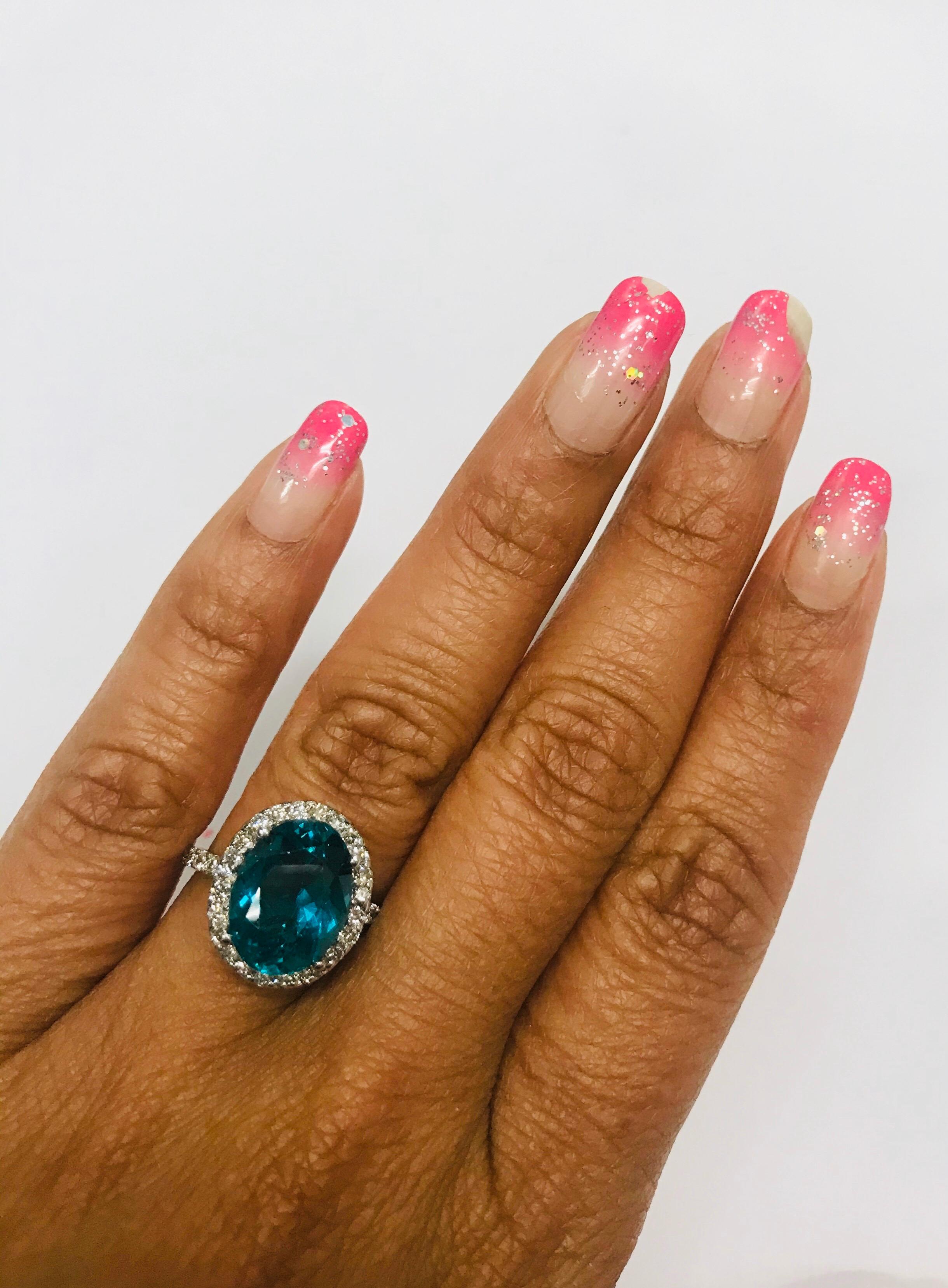 Contemporary 6.95 Carat Apatite Diamond 14 Karat White Gold Halo Engagement Ring