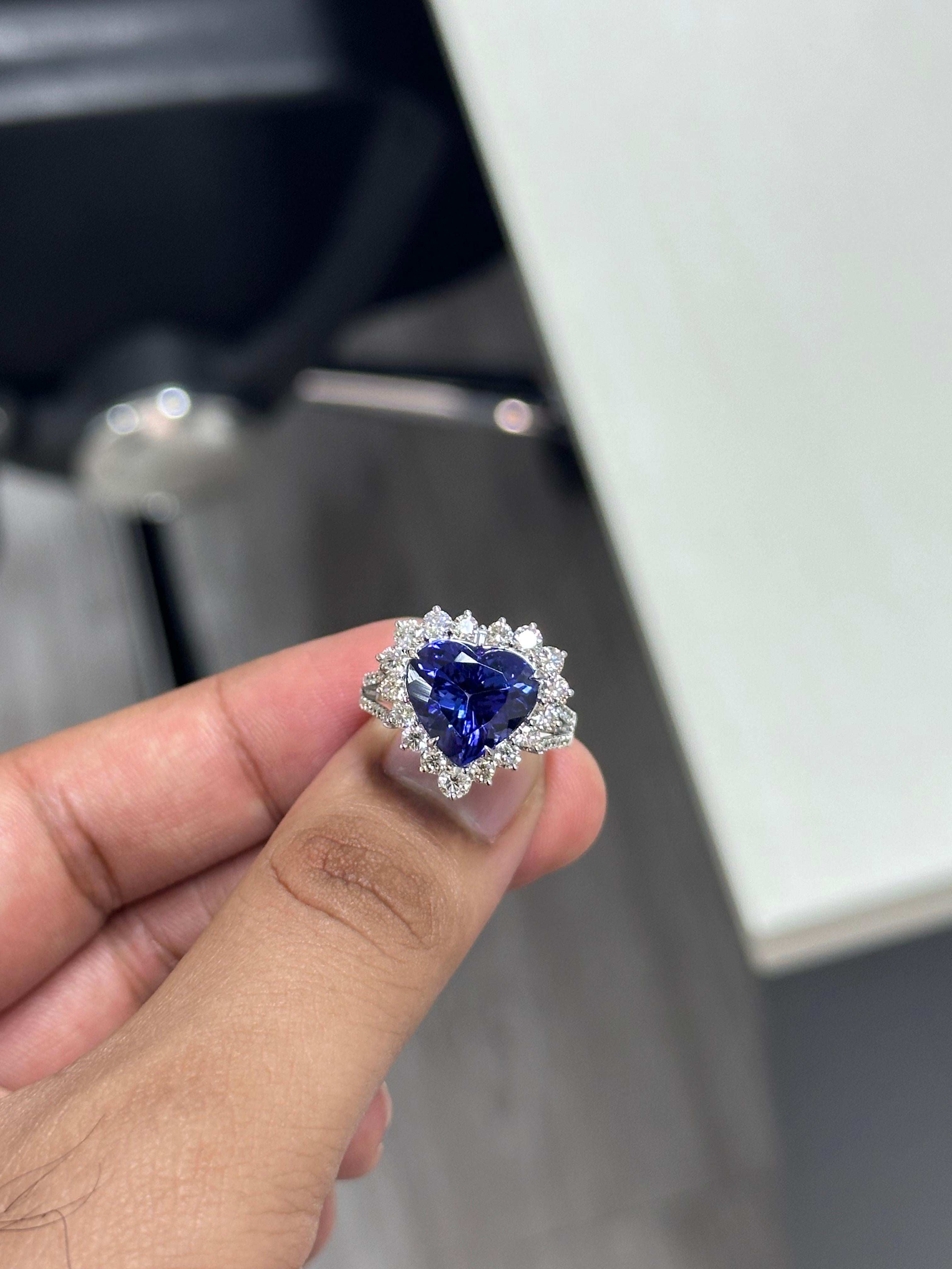 Heart Cut 6.95 Carat Heart-cut Tanzanite Ring in 18K White Gold