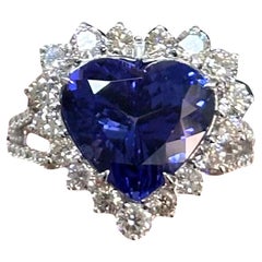 6.95 Carat Heart-cut Tanzanite Ring in 18K White Gold