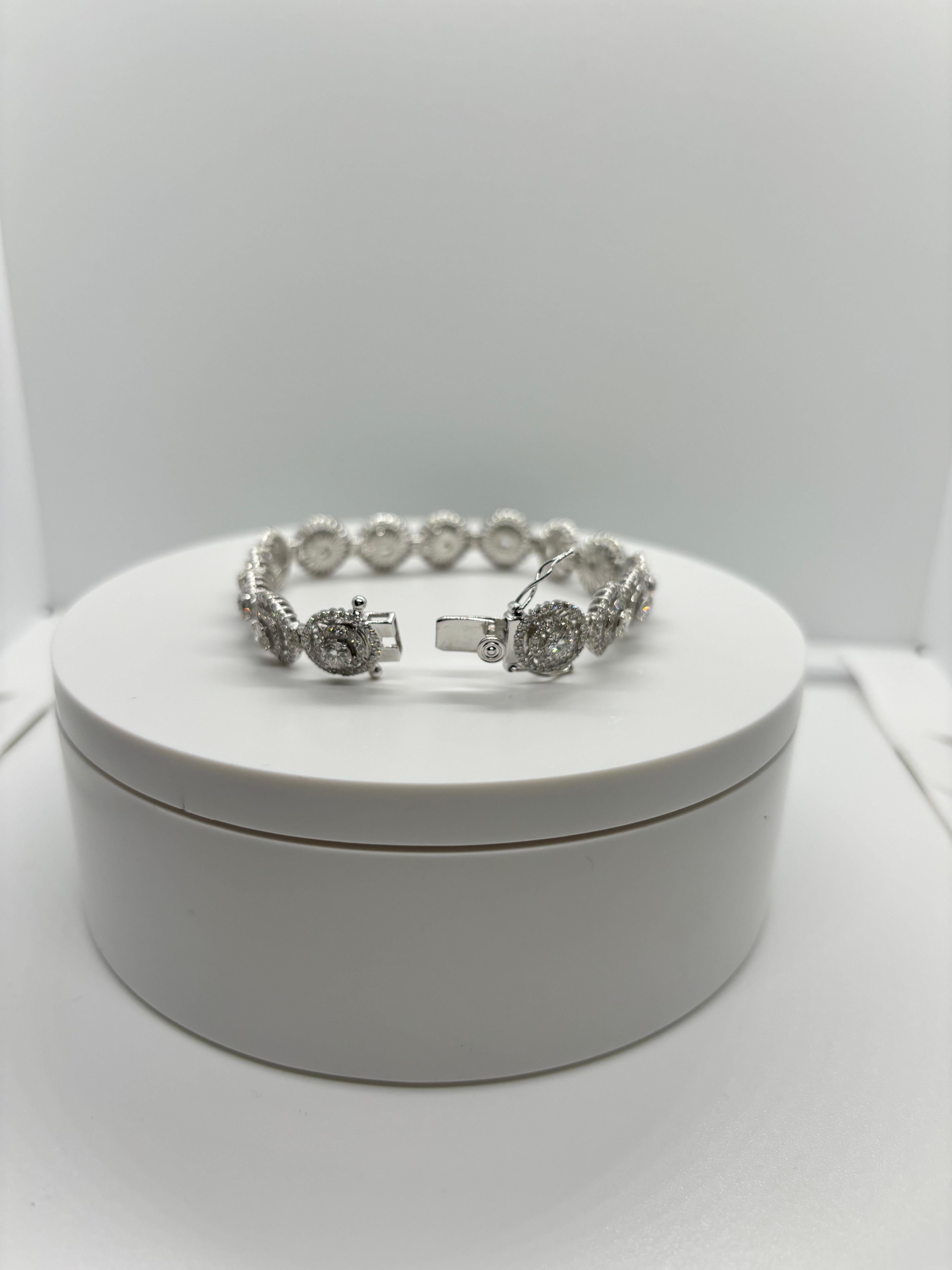 Retro 7.06 Carat Natural Diamonds Brilliant Round Double Halo Tennis Bracelet For Sale