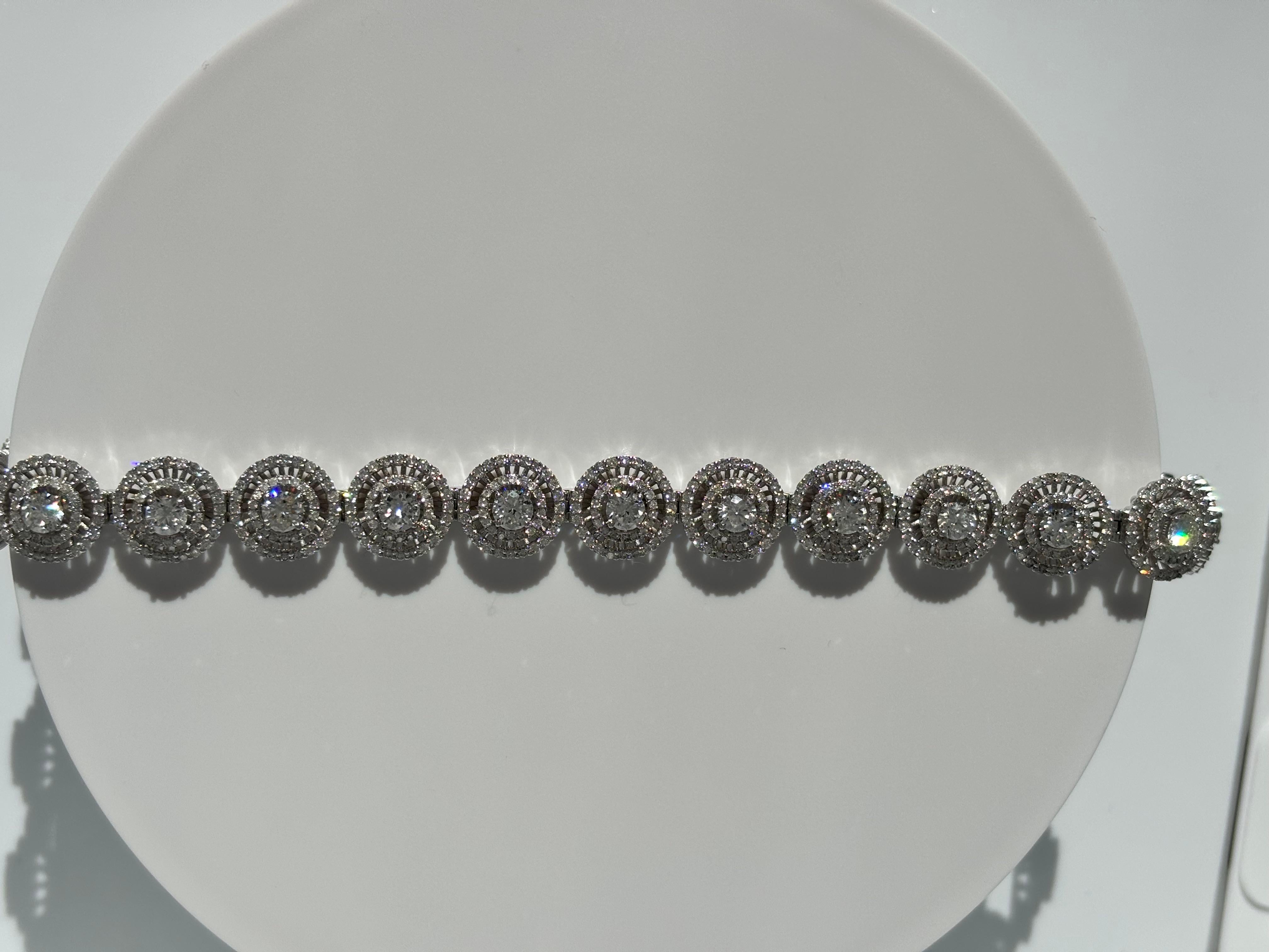7.06 Carat Natural Diamonds Brilliant Round Double Halo Tennis Bracelet For Sale 1