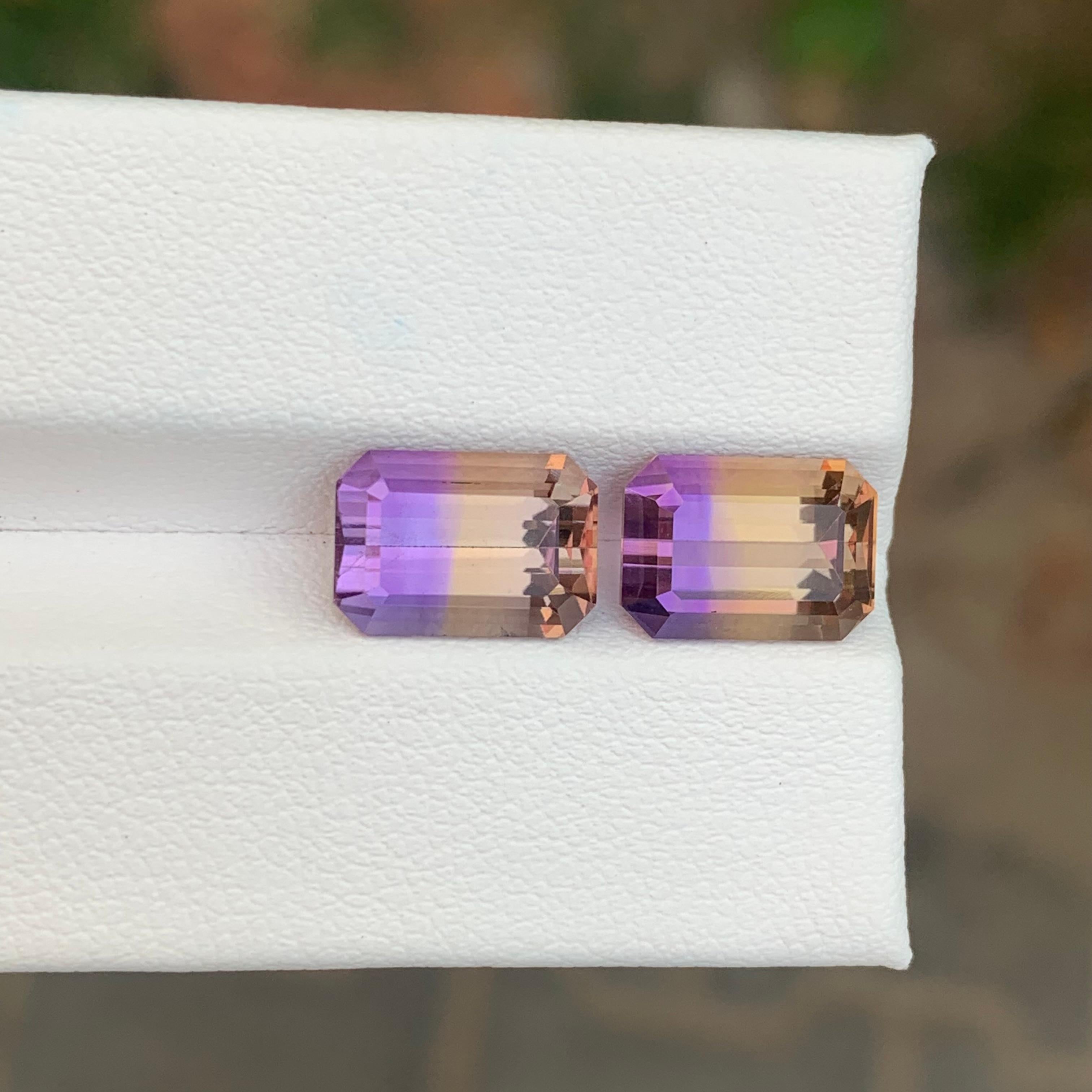 Emerald Cut 6.95 Carat Natural Loose Ametrine Emerald Shape Gemstone For Sale