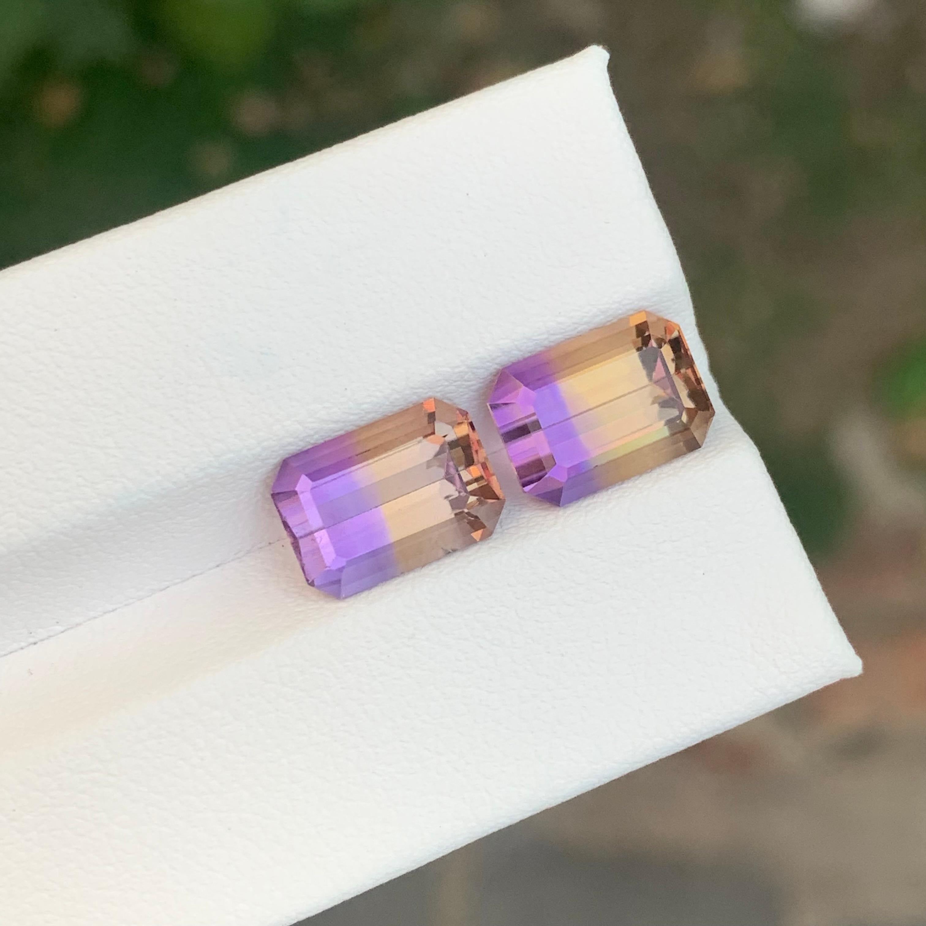 6.95 Carat Natural Loose Ametrine Emerald Shape Gemstone In New Condition For Sale In Peshawar, PK