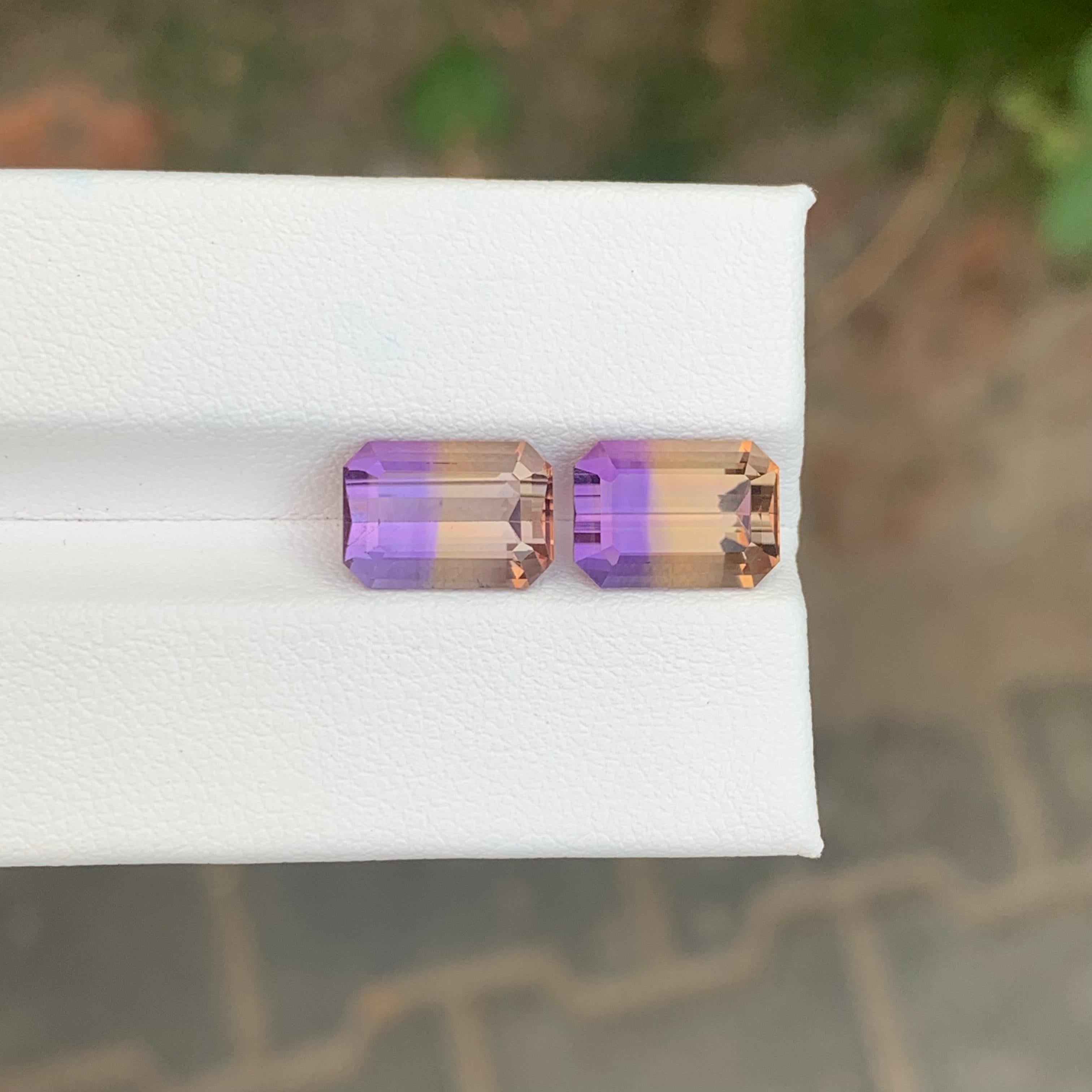 Women's or Men's 6.95 Carat Natural Loose Ametrine Emerald Shape Gemstone For Sale
