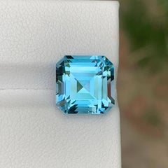 6.95 Carat Natural Loose Sky Blue Topaz Asscher Cut African Jewelry Gemstone