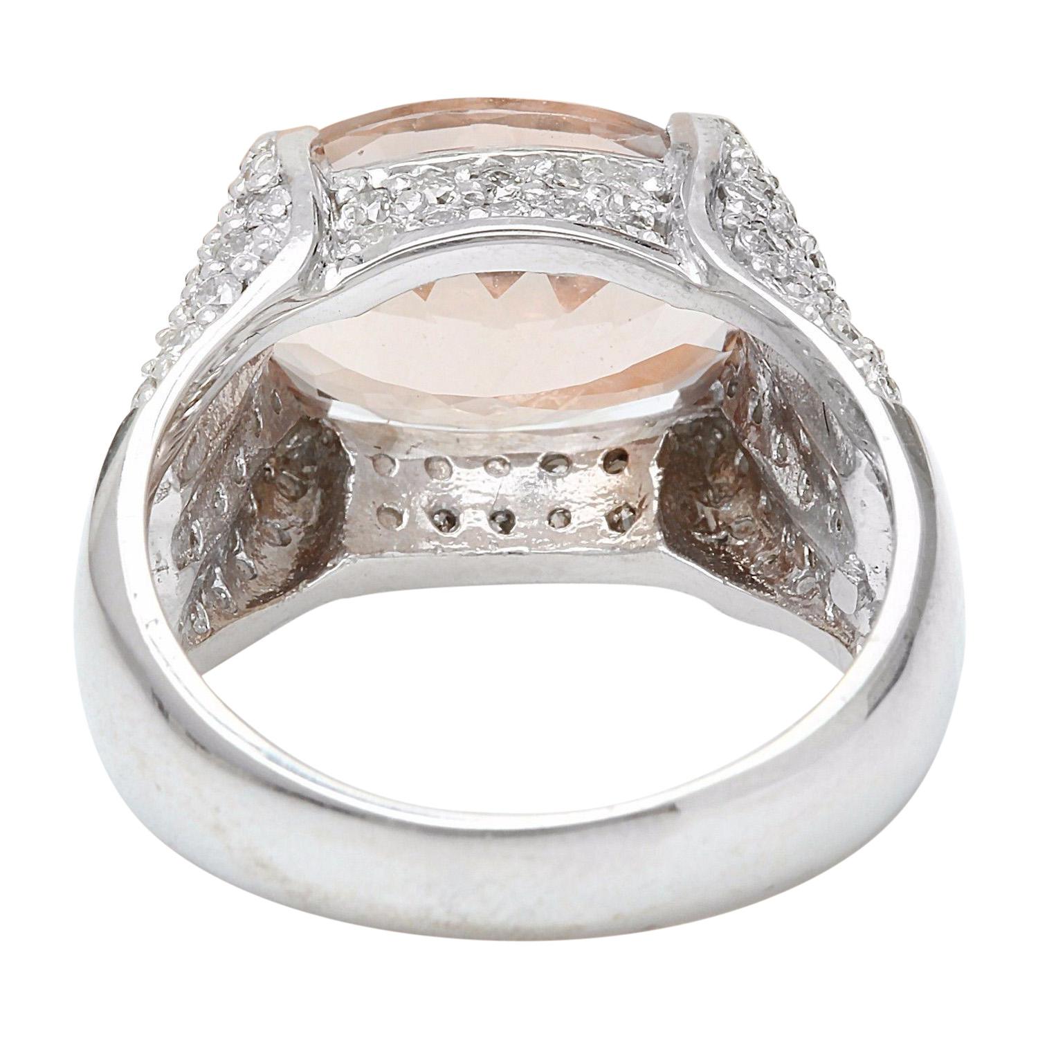 Oval Cut Morganite Diamond Ring In 14 Karat Solid White Gold For Sale