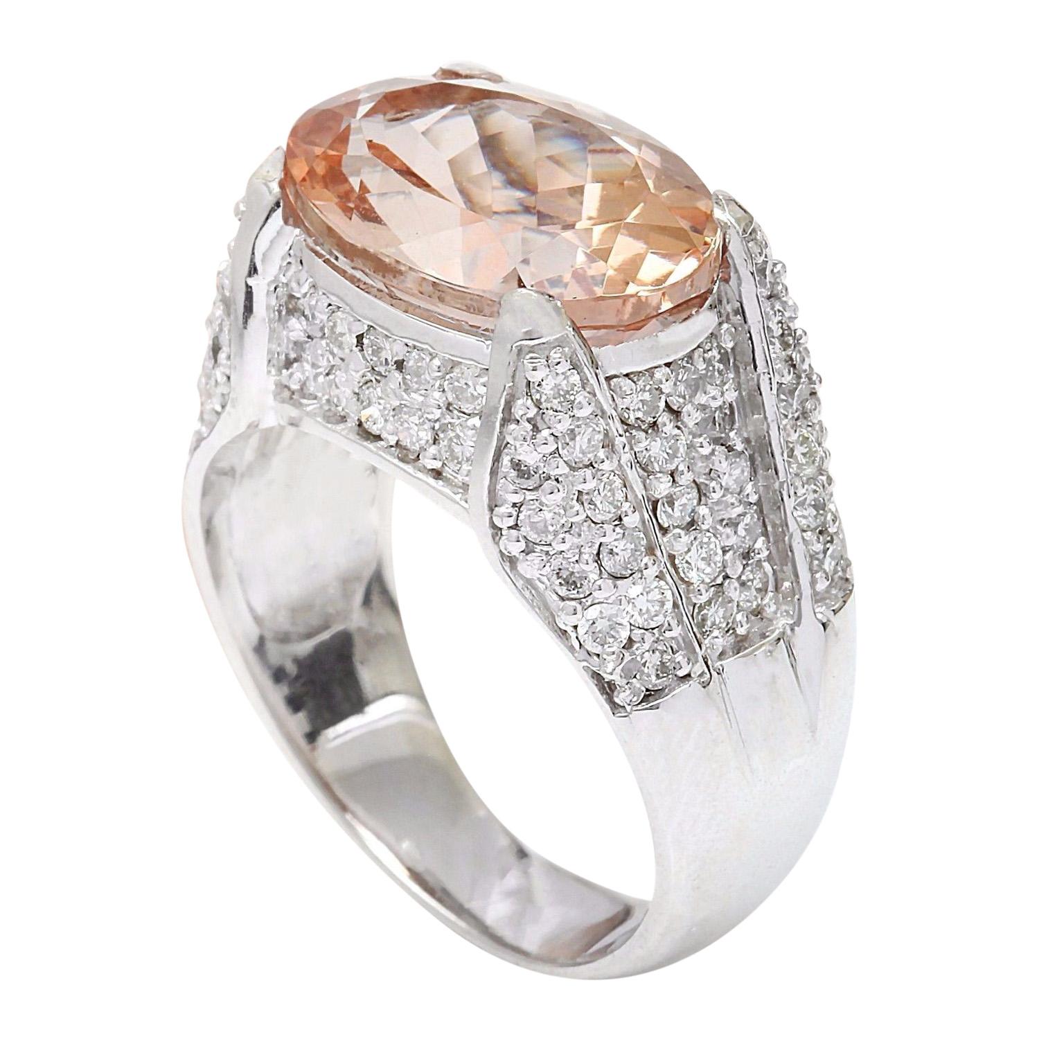 Morganite Diamond Ring In 14 Karat Solid White Gold In New Condition For Sale In Manhattan Beach, CA