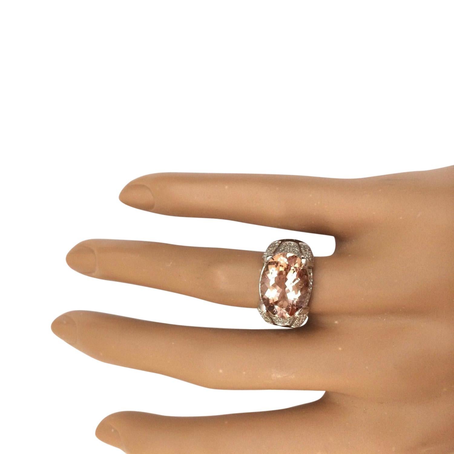 Women's Morganite Diamond Ring In 14 Karat Solid White Gold For Sale