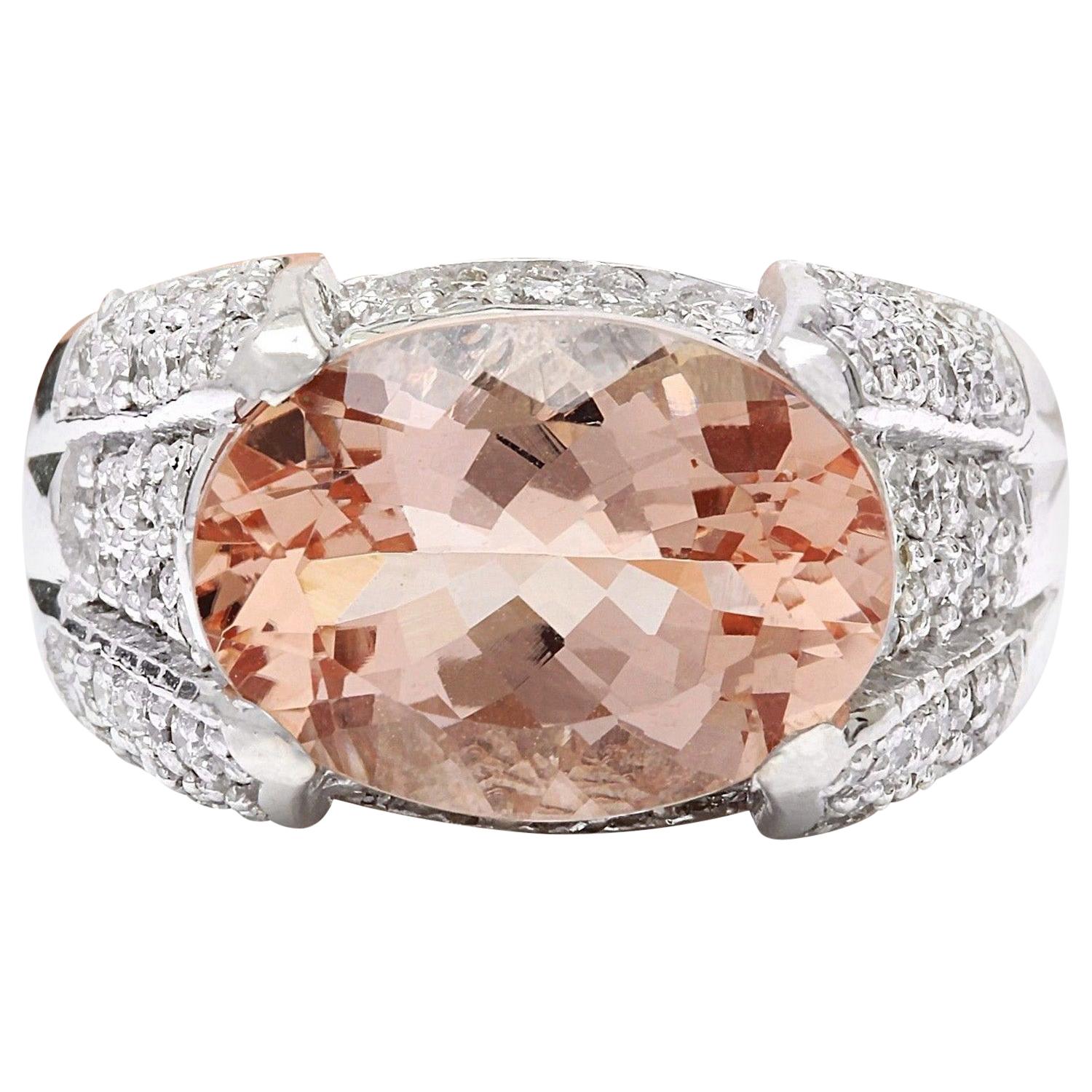 Morganite Diamond Ring In 14 Karat Solid White Gold 