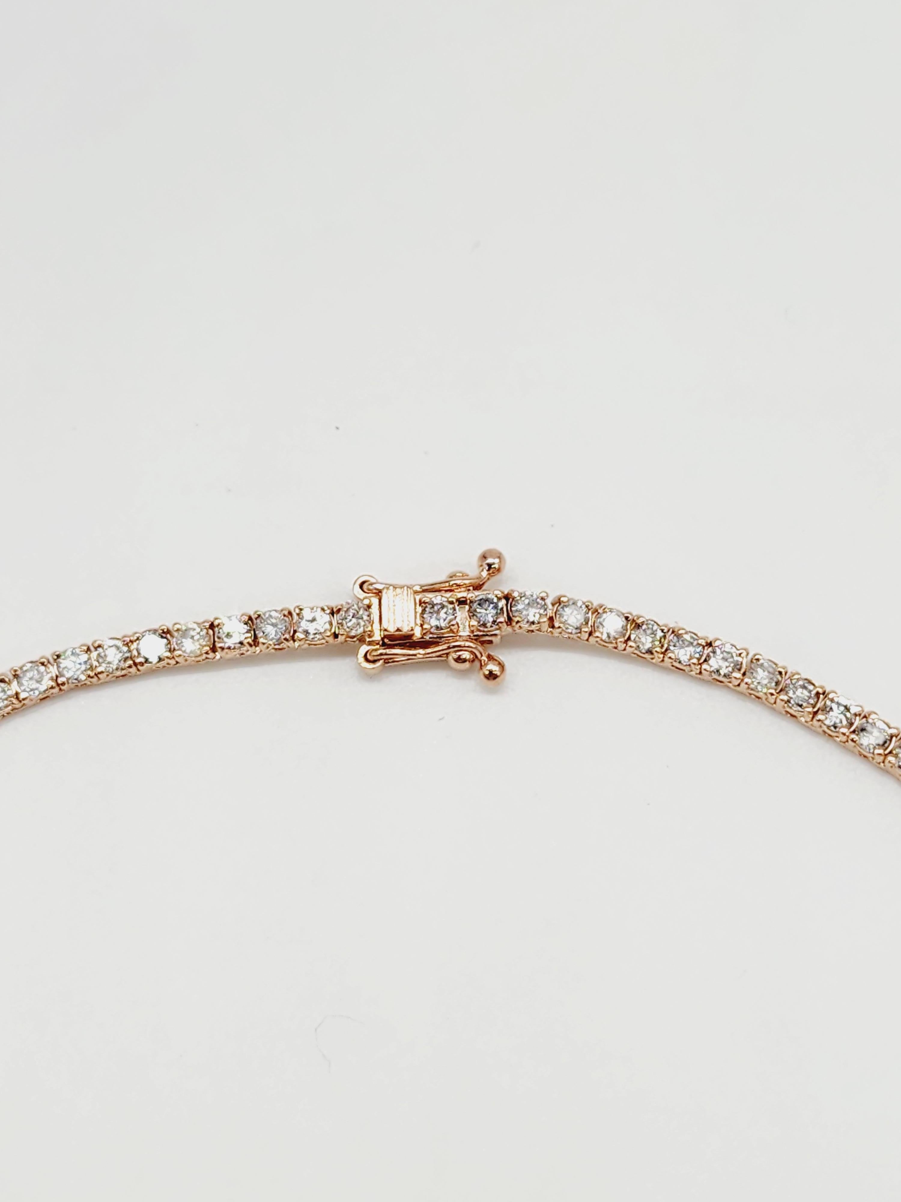 6.95 Carat Round Brilliant Cut Diamond Tennis Necklace 14 Karat Rose Gold 16'' In New Condition In Great Neck, NY
