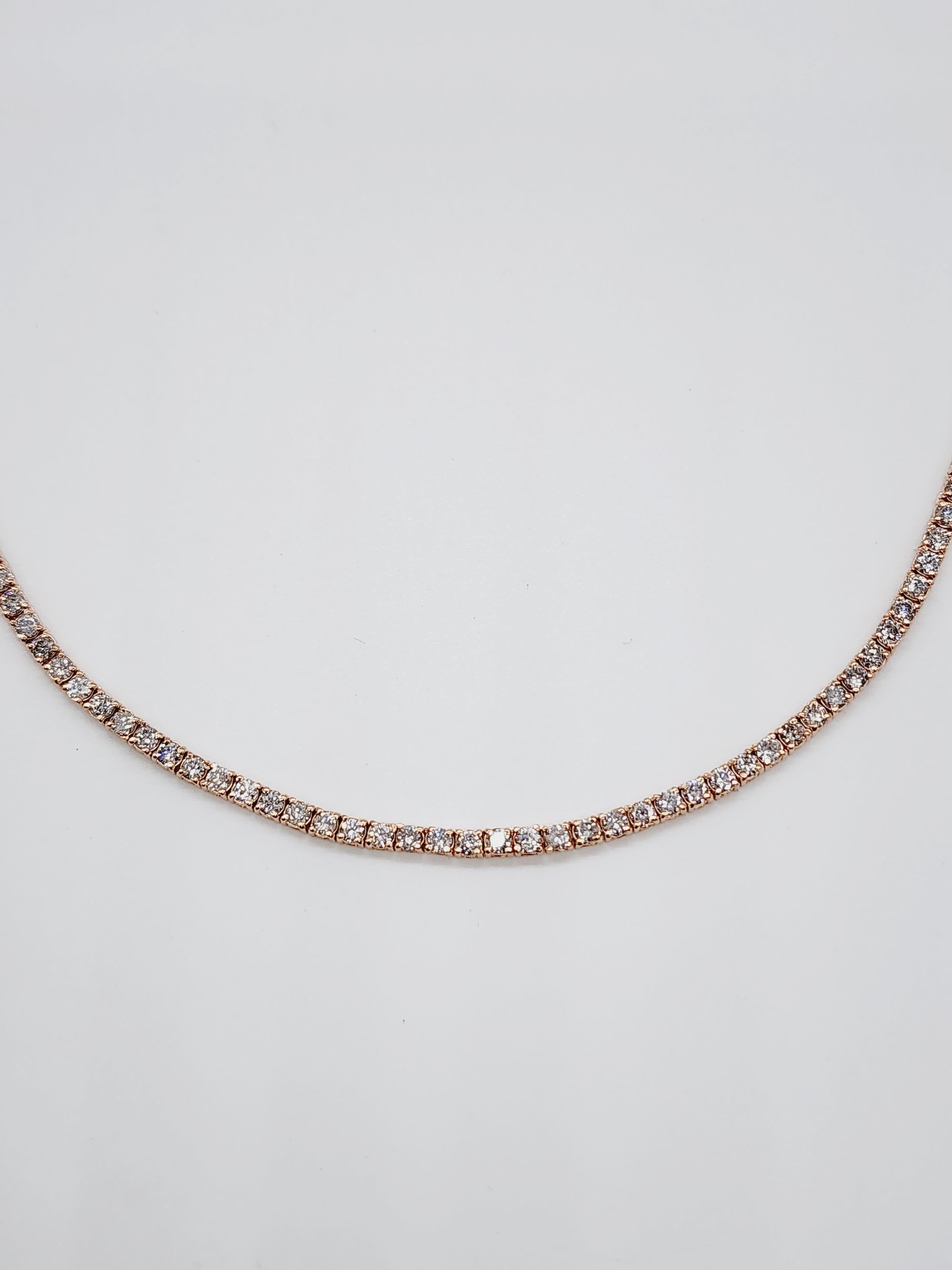 Tennis-Halskette aus 14 Karat Roségold mit 6,95 Karat rundem Diamanten im Brillantschliff 16'' für Damen oder Herren im Angebot