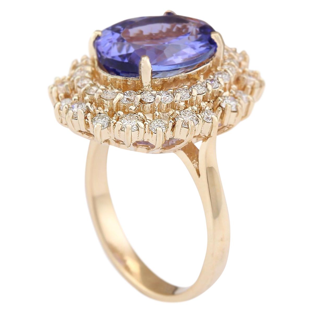 Oval Cut Natura Tanzanite Diamond Ring In 14 Karat Yellow Gold  For Sale