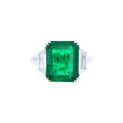 6.95 Carat Zambian Emerald & Diamond Three-Stone Ring
