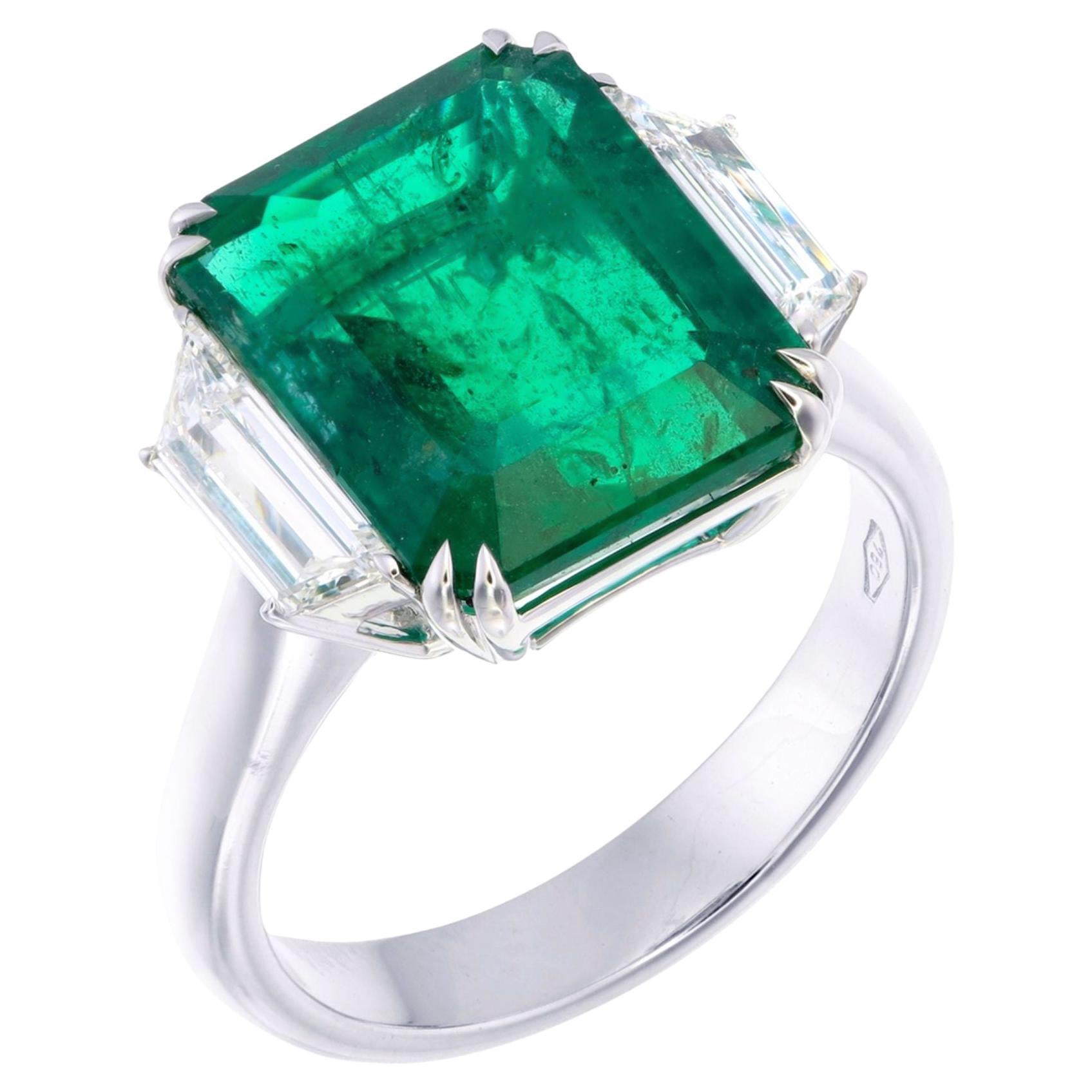 6.95 Carat Zambian Emerald & Diamond Three-Stone Ring