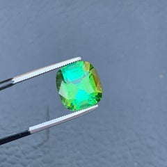 6.95 Carats Dual Shade Green Tourmaline Square Cushion Cut Gemstone for Jewelry