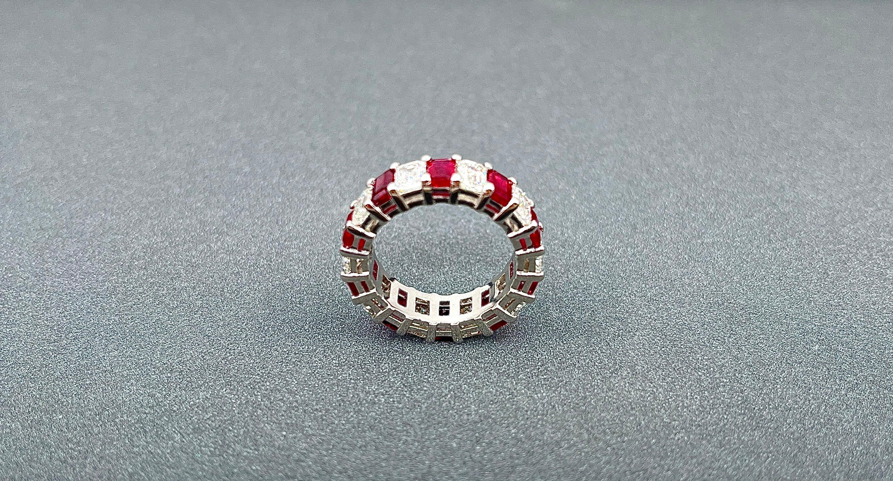 6.95 ct Emerald Cut Ruby & Diamond Band For Sale 1