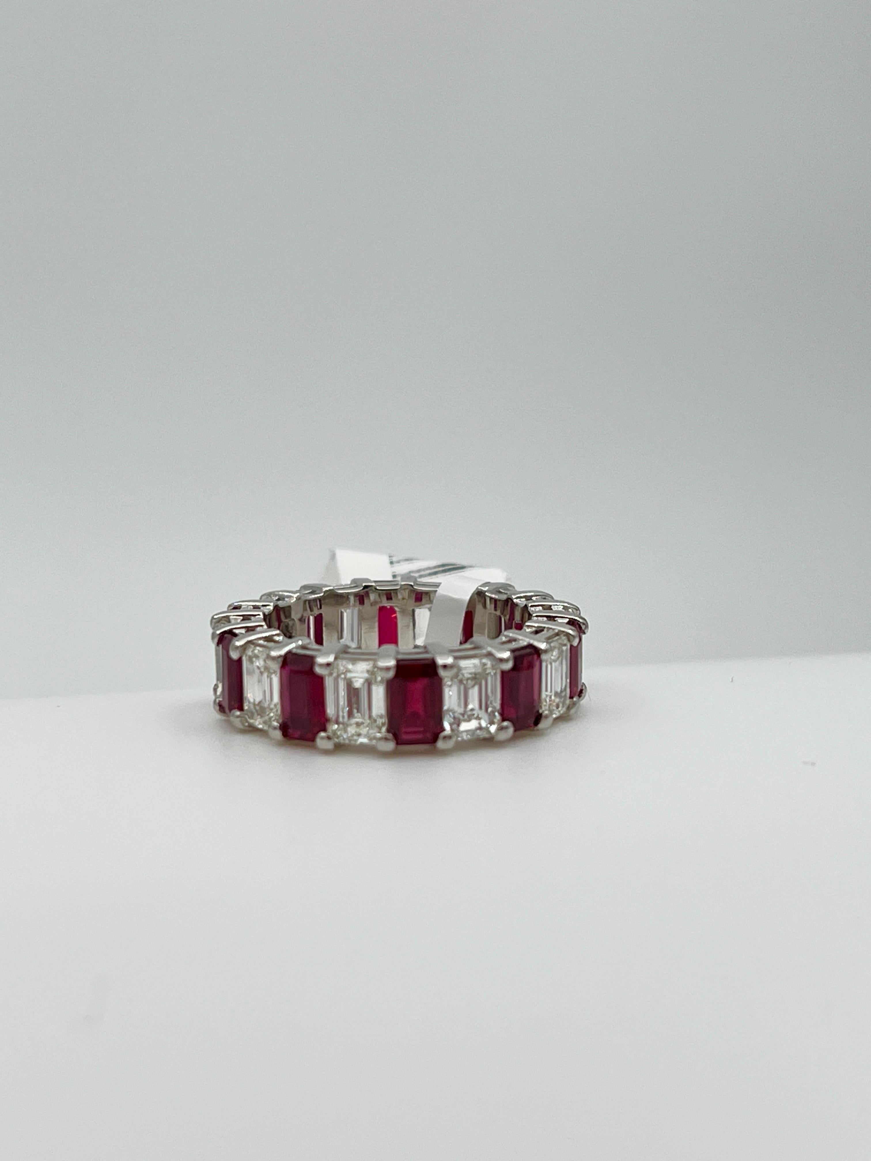 Women's or Men's 6.95 ct Emerald Cut Ruby & Diamond Band For Sale