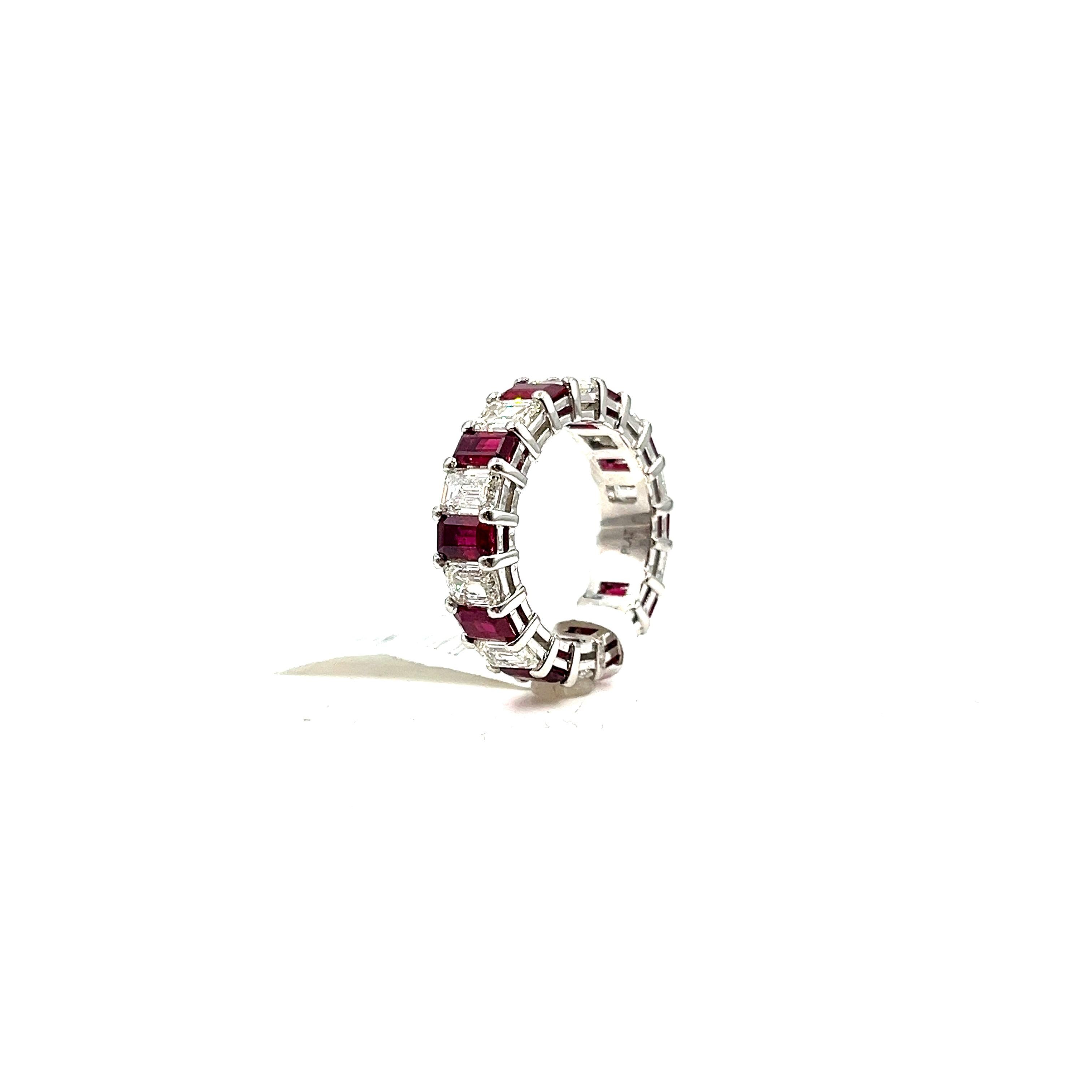 Women's or Men's 6.95 ct Emerald Cut Ruby & Diamond Band