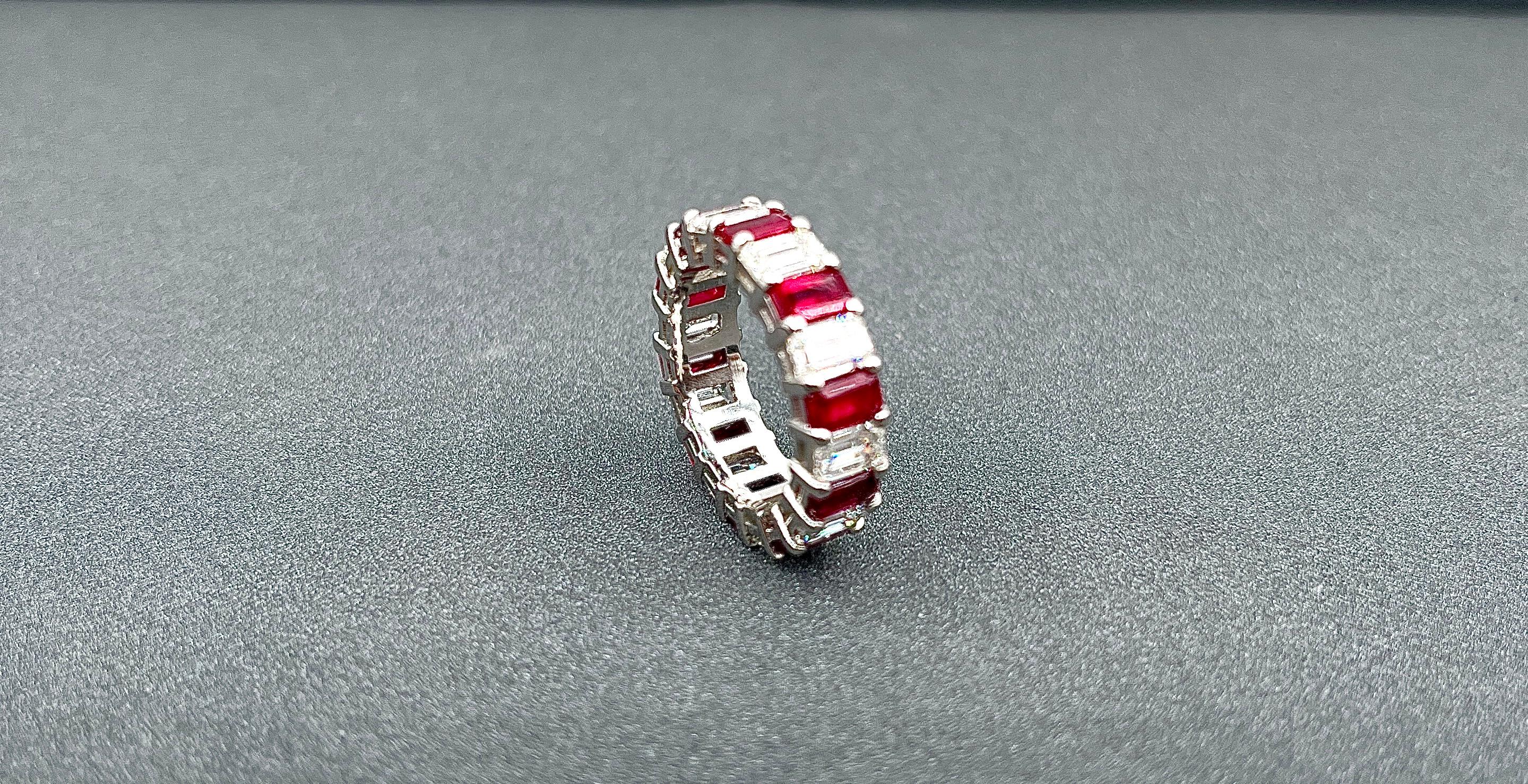 Women's 6.95 ct Emerald Cut Ruby & Diamond Band For Sale