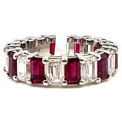 6.95 ct Emerald Cut Ruby & Diamond Band
