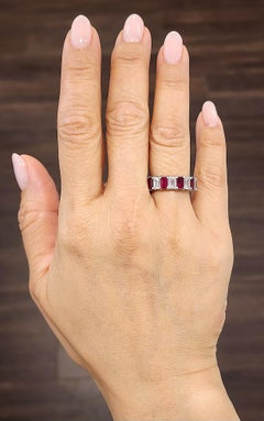 6.95 ct Emerald Cut Ruby & Diamond Band