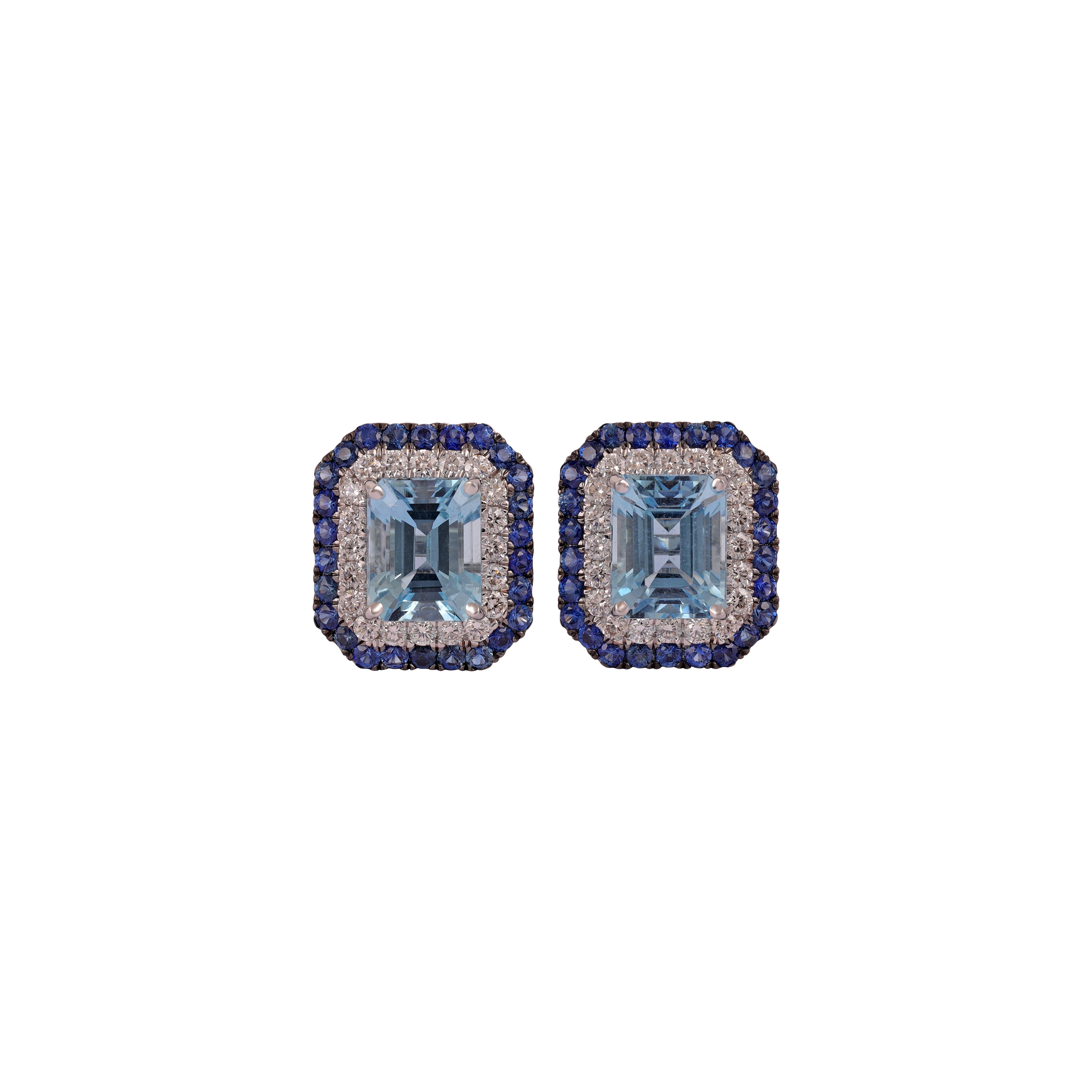 This collection features an array of aquamarines with an icy blue hue that is as cool as it gets! Accented with diamonds these Earrings  are made in white gold and present a classic yet elegant look.

Aquamarine Stud Earring with Diamond in 18 Karat