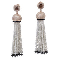 69.59ct Diamonds Earrings With Onyx Tassel Made In 18k Rose Gold