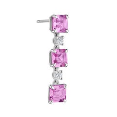 6.95ct Asscher Cut Pink Sapphire & Round Diamond Earrings in 18KT White Gold