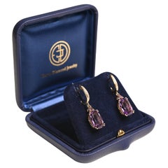 Boucles d'oreilles en or jaune 14 carats avec améthyste taille coussin (environ 6,90 carats)