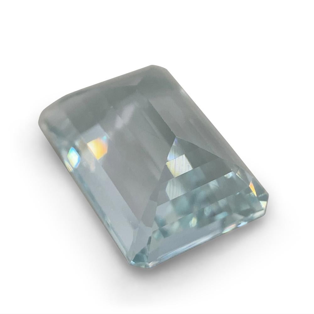 Description:

Gem Type: Aquamarine 
Number of Stones: 1
Weight: 6.95 cts
Measurements: 14.03 x 9.98 x 6.26 mm
Shape: Emerald Cut
Cutting Style Crown: Step Cut
Cutting Style Pavilion: Step Cut 
Transparency: None
Clarity: Very Very Slightly Included: